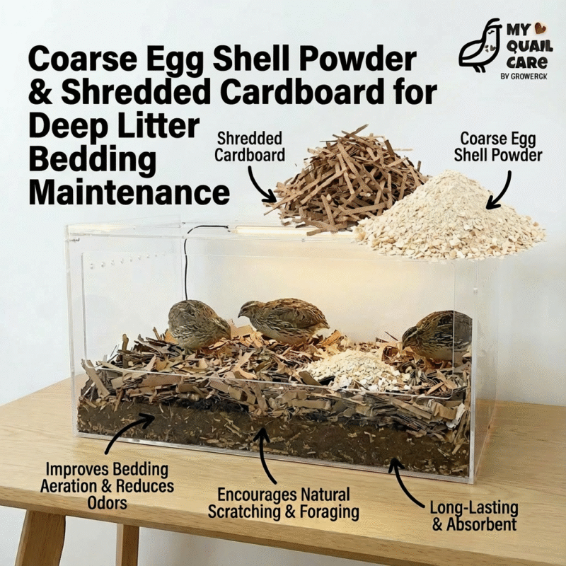 Coarse Egg Shell Powder and Shredded Cardboard for Deep Litter Bedding Maintenance